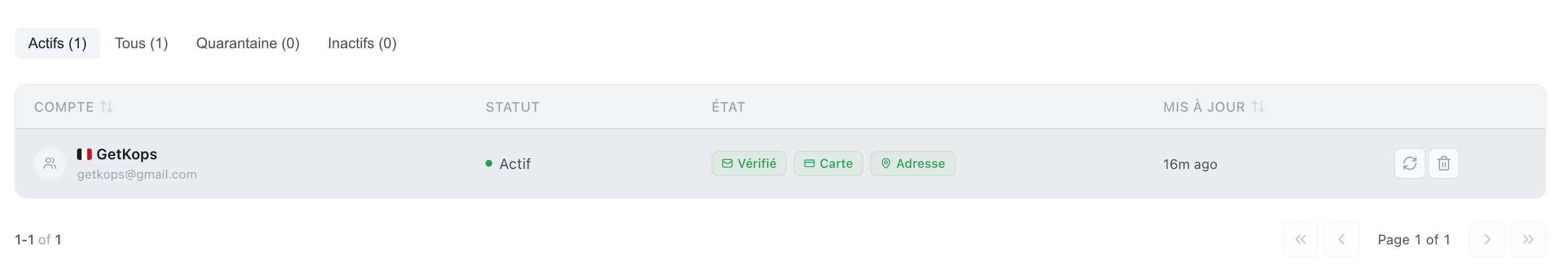 Kops accounts page showing the add account button