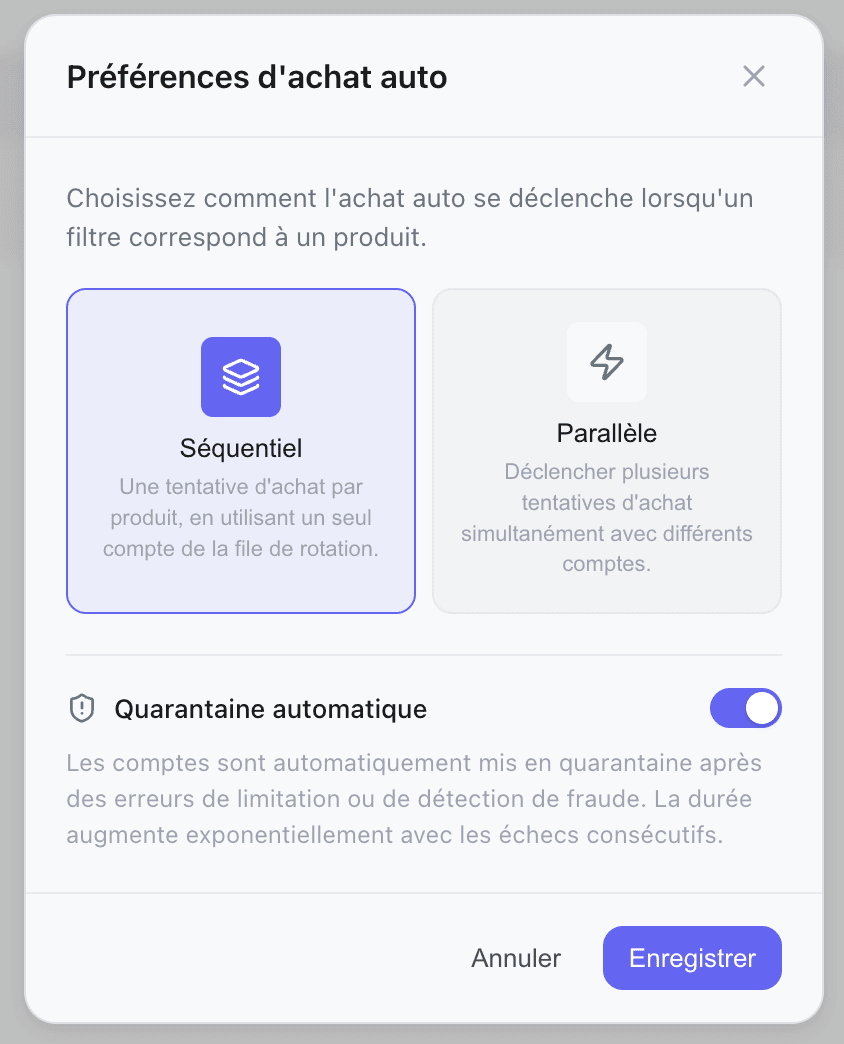 Sequential mode card selected in Kops autocop settings