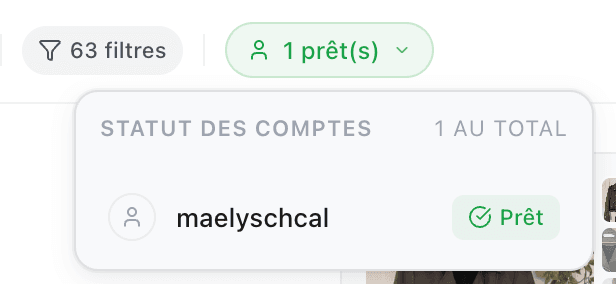 Expanded account status dropdown in Kops feed